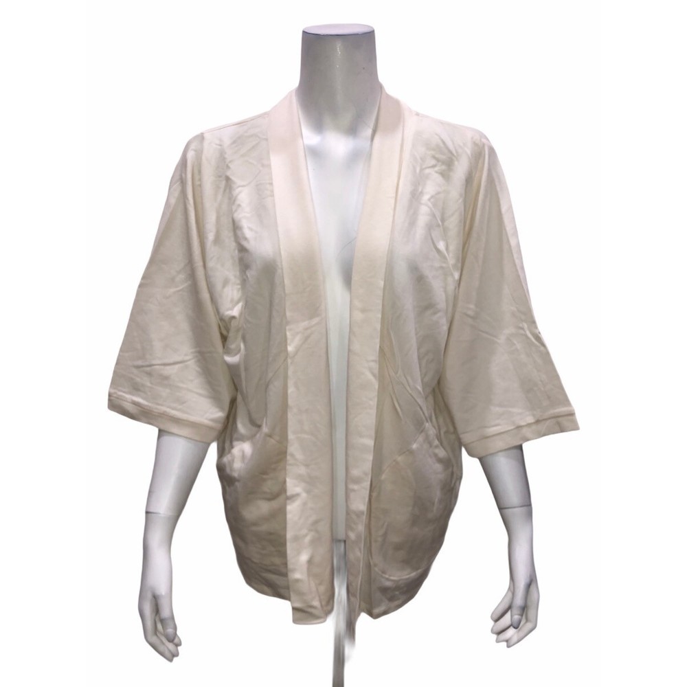 AnyBody Loungewear Women's French Terry Open Front Topper Cream Medium Size